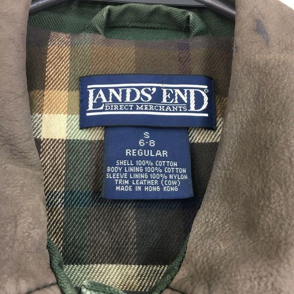 Lands End Leather Collar Plaid Lined Barn Coat - Picture 3 of 4